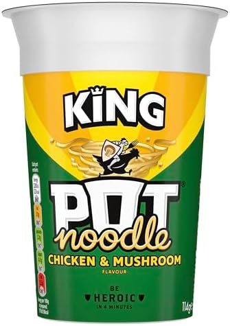Pot Noodle Chicken & Mushroom King Pot Noodle instant vegetarian snack quick to make noodles 12x 114 g