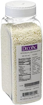 DecoPac White Sprinkles | Extra Large 26oz Pack | Cake Sprinkle Mix, Fancy Sprinkles For Cake Decorating, Handheld Container, Candy Sprinkles, Cake Sprinkles - White