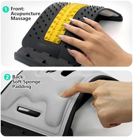 Back Stretcher with Lumbar Support Board for Back Pain Relief - Dual-Sided Adjustable Spinal Decompression & Cracker Device (Yellow)