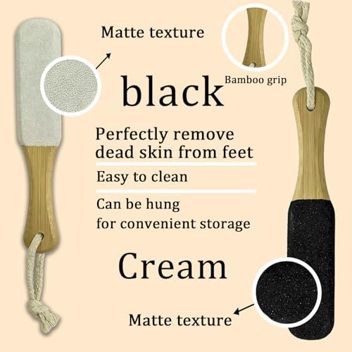 2-Pack Professional Pedicure Foot File & Pumice Stone with Wooden Handle - Callus Remover and Foot Scrubber for Dead Skin, Dry Rough Feet, Cracked Heels and Corns