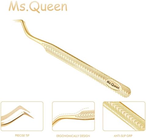 Ms.Queen Lash Tweezers for Eyelash Extension-Professional Lashing Tweezers for Mega Volume Mink Eyelashes Extensions Applying,S-Curved
