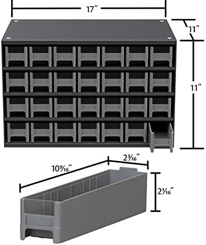 Akro-Mils Steel Garage Storage Cabinet, Small Parts Organizer Metal Cabinet for Hardware, Nails, Screws, Bolts, Nuts, and More, 17" W x 11" D x 11" H, 28-Drawer, Gray Cabinet/Gray Drawers (19228)