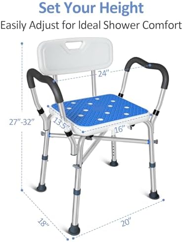 KingPavonini Shower Chair for Inside Shower, 550LBs Heavy Duty Bath Chair with Arms, Medical Shower Seat, Bath Stool Safety Shower Bench with Reinforced Crossing Bar for Elderly, Adults, Disabled