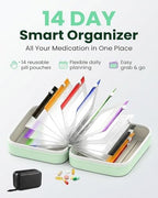 Waterproof Pill Pouch Set Travel Pill Organizer Pouches Medicine Kit Bags Pills 14 Day Medication Metal Reusable Large Case Portable Organizers Size Small Container with Labels Binder(1*Green)