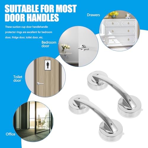 Glass Door Handles Suction Cup Door Knobs 2pcs Set with Screws Bathroom Safety Grab Bars for Seniors Elderly Care Bath and Shower Support