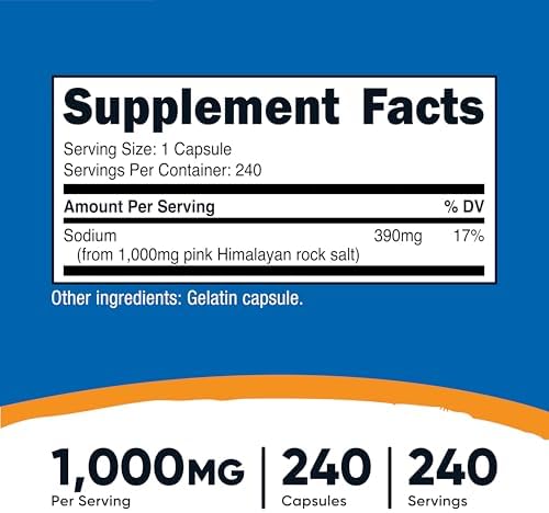 Nutricost Pink Himalayan Salt Capsules 1000mg, 390mg Sodium, 240 Capsules - Non-GMO, Gluten Free