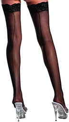Be Wicked Women's Sheer Lace Top Nylon Thigh High with Back Seam