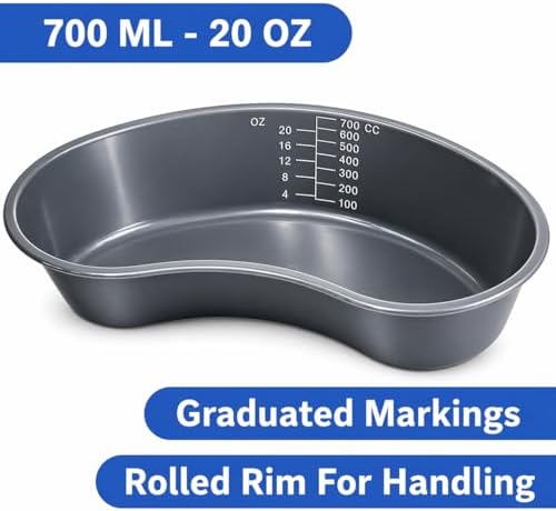 Vakly Emesis Basin 700 mL – Kidney Shaped Plastic Vomit Bowl, Graduated Medical Basin for Oral Care, Dental, Ear Irrigation & Home Care, Reusable (20)