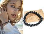 RICHRAIN Shungite Bracelet Shungite Stones Shungite Round Beads Handmade Stretch Healing Crystal Protection Jewelry for Men Women