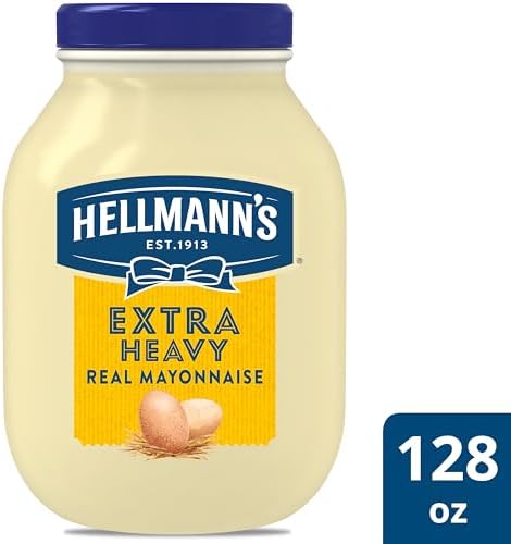 Hellmann's Extra Heavy Mayonnaise Jar, Extra Egg Yolk, Condiment for Sandwiches, Salads, Mayo Made with 100% Cage Free Eggs, Gluten Free 1 gallon 128 oz, Pack of 1