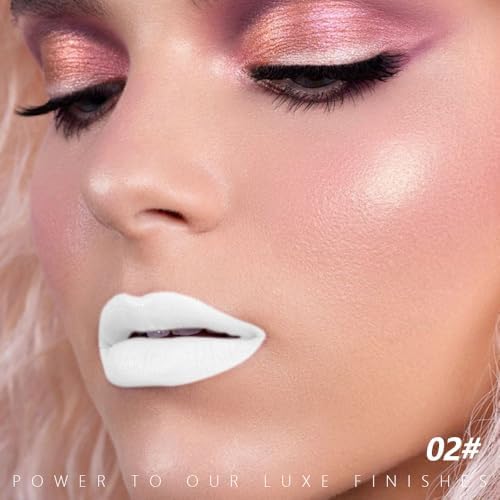 White Cream Matte Lipstick Stick 02#, Longwear Full Coverage Velvet Lip Color for Women, Waterproof Multi-Use Lip & Cheek Makeup Stick for Halloween & Party Makeup, Lápiz labial mate en crema blanco