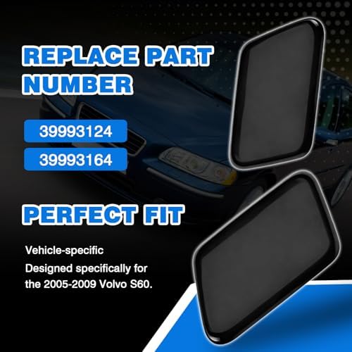 A Pair Front Bumper Headlight Washer Nozzle Cover Compatible with 2005-2009 Volvo S60 Replacement for 39993124 39993164
