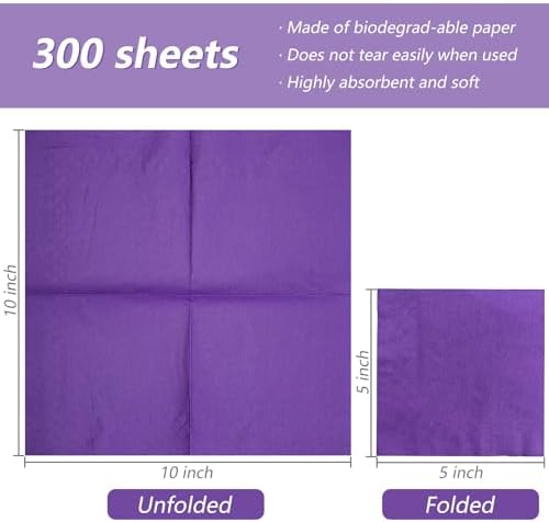 300 Count Purple Beverage Napkins,2-Ply Purple Cocktail Napkins,Disposable Purple Party Napkins for Dinner Wedding Birthday Party Graduation
