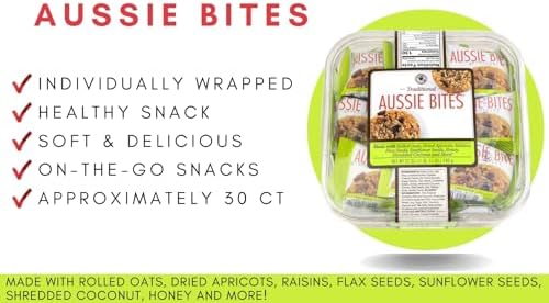 Traditional Aussie Bites Individually Wrapped 27 Oz, Oatmeal snacks cookies, Healthy Oatmeal Bites with RON DEYMOND Card