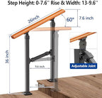 Metal Handrail Wood Grain for Elderly, 2 Step Hand Rails for Outdoor Steps, Outdoor Indoor Stair Handrails Kit, Porch Hand Rails for Concrete Steps