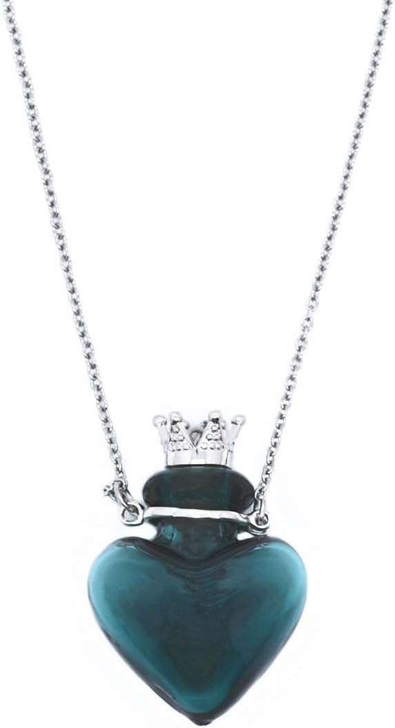 Glaze Glass Heart-Shaped Refillable Essential Oil Necklace Pendant - Aromatherapy Perfume Diffuser Pendant with Stainless Steel Chain (Blackish Green)