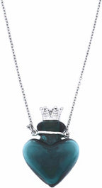 Glaze Glass Heart-Shaped Refillable Essential Oil Necklace Pendant - Aromatherapy Perfume Diffuser Pendant with Stainless Steel Chain (Blackish Green)