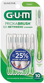GUM Proxabrush Go-Betweens - Tight - Interdental Brushes - Soft Bristled Dental Picks for Plaque Removal Health - Safe for Braces & Dental Devices, 10 Count (Pack of 4) 40 Total