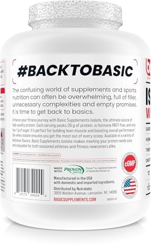 BASIC SUPPLEMENTS Basic Whey Protein Isolate, 26g Protein, 0g Fat, Gluten-Free, RBST-Free, Rapid Absorption, 110 Calories (5 Pound, Peanut Butter Cookie)