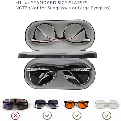 Eyeglass Case, Double Glasses Case Black Leather Eyeglass Box Cases Sunglasses Holder Box Portable Organizer for Men Women(Not Suitable for Oversized Glasses)