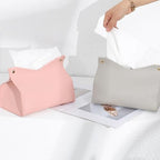 1PCS PU Leather Tissue Box Cover, Rectangle Facial Paper Organizer Dispenser, Modern Tissue Case Holder for Vanity Countertop Nightstands Living Room Office Desk Car (Pink)