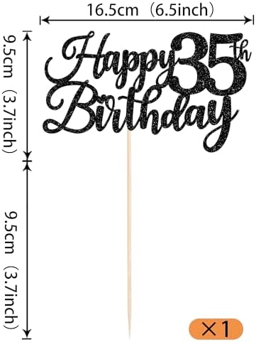 Rsstarxi 1 Pack Happy 35th Birthday Cake Topper Black Glitter Cheers to 35 Years Hello 35 Fabulous Cake Pick for It's My 35 Birthday Theme Celebrate Party Cake Decorations Supplies