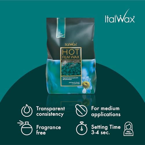 Italwax Azulene - 500g / 1.1lb - Hard wax beads for hair removal - Natural formulation ideal for sensitive skins - Unscented - Recommended for Bikini Area and Armpits