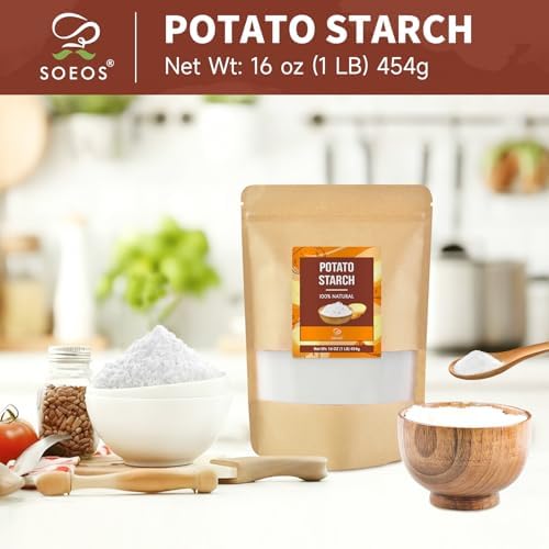 Soeos Potato Starch, 16 oz(1lb) 454g – Gluten-Free Thickener for Baking, Frying & Sauces, Crisp Texture Corn Starch for Tempura (Resealable Bag)