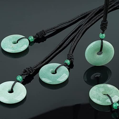 ASGIFT Lucky Coin Crystal Necklace 30mm Round Donut Natural Quartz Protection Pendant with Adjustable Rope Reiki Healing Crystal Stone Spiritual Necklaces for Men Women