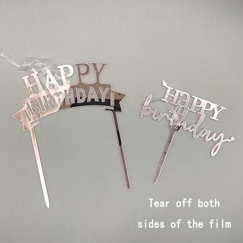 Rose Gold Cake Topper, 6pcs Acrylic Cake Toppers for Birthday Decorations