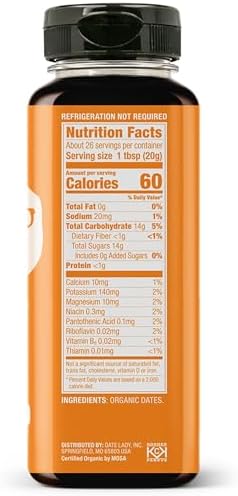 Date Lady Organic Date Syrup 18 oz Squeeze Bottle | Vegan, Paleo, Gluten-free & Kosher | Sugar Substitute | More Nutrition Than Maple Syrup or Honey