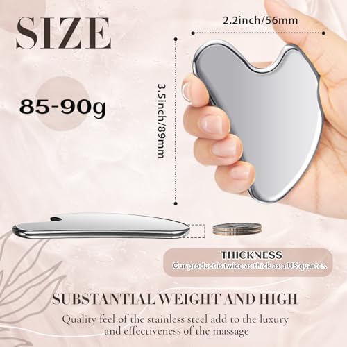 Nuanchu Stainless Steel Gua Sha Facial Tools Metal Guasha Tool for Face Lymphatic Drainage Massager Body Gua Sha Jawline Shaper, Double Chin Reducer, Mother Day Self Care Gift with Pouch(Silver)