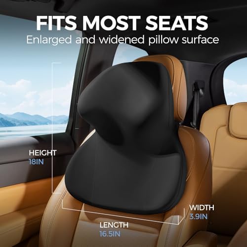 BEBAS Car Headrest Pillow, Ergonomic Neck Pillow with Memory Foam, Enlarged Surface for Head Neck Shoulder Support, Breathable Removeable Car Seat Pillow for Pain Relief(Black, 1 Pack)