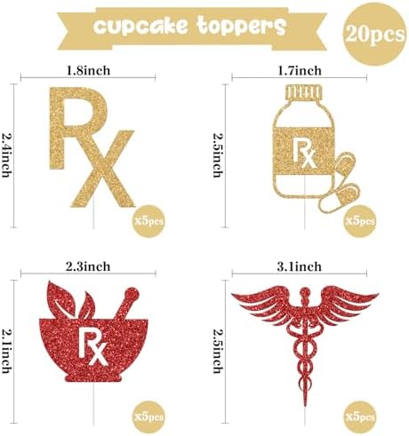 Pharmacist Themed Cupcake Toppers, Rx Cupcake Toppers, Congrats Pharmacist, Medical Pharmacy School Graduation Party Decorations 20pcs