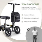 Knee Scooter, 300lbs Capacity, 13" Big PU Seat, Disc Brake Knee Walker, All Terrain Foldable Knee Scooter Walker with Bag for Foot Injuries Compact Crutches Alternative (Black)
