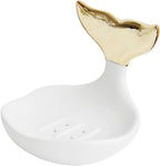 Zerodeko Modern Fishtail Soap Box Ceramic Soap Holder with Draining Tray and Ring Storage for Bathroom Sink and Kitchen Counter 4.72X3.93X3.93 Inches