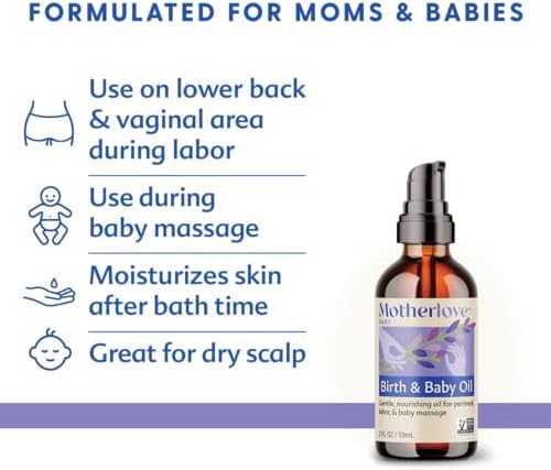 Motherlove Birth & Baby Oil (2 oz) Gentle Lavender-Infused Oil for Perineal, Labor & Baby Massage—Non-GMO, Organic Herbs