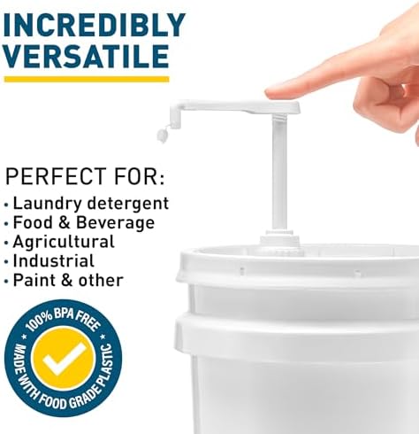 Heavy-Duty 5-Gallon Bucket Pump Dispenser – Compatible with Oil, Laundry Soap, Detergent, Fabric Softener, Degreasers, and More. Includes a Leak-Proof Cap, Making it Ideal for Commercial and Household