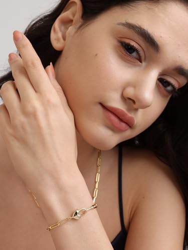 FRUMOS 18K Gold Plated Brass Bracelet for Women, Dainty Adjustable Chain Bracelet, Hypoallergenic Fashion Jewelry for Daily Wear