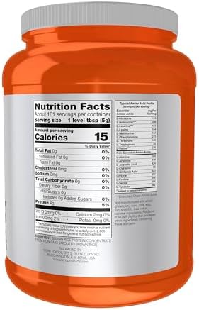 NOW Foods Sports Nutrition, Sprouted Brown Rice Protein, 80% Protein, Unflavored Powder, 2-Pound