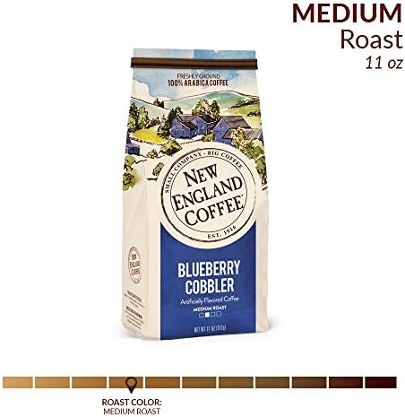 New England Coffee Blueberry Cobbler Medium Roast Ground Coffee, 11oz Bag (Pack of 2)