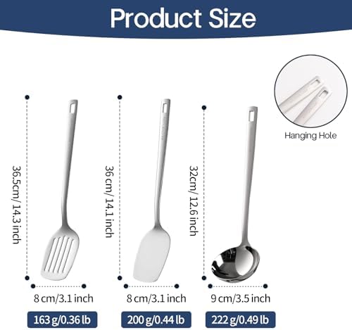 Wok Spatula Set, 18/8 Stainless Steel Kitchen Cooking Utensils Spoon set, 3 Pieces Spatula Set for Kitchen Cooking