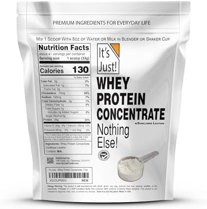 It's Just! - 100% Whey Protein Concentrate, Made in USA, rBGH/RBST Hormone Free, Premium WPC-80, No Added Flavors or Artificial Sweeteners (3 Pound, Unflavored)