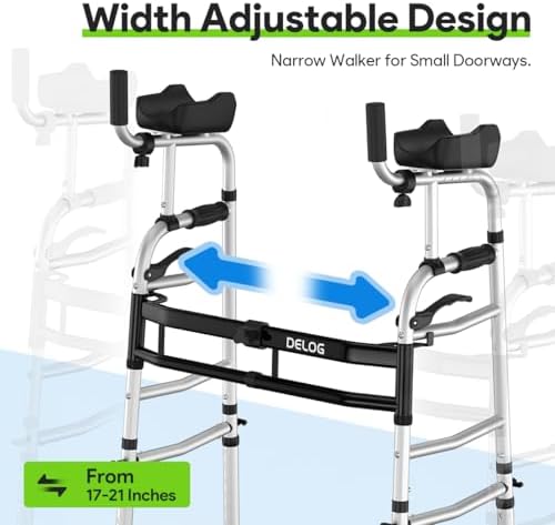 Delog Folding Walker for Senior - Platform Walker with 5’’ Wheels and Removable Padded Armrests 350lbs, Lightweight Walking Mobility Aid, Standard Walker for Elderly (Black)
