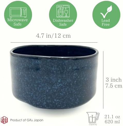 Product of Gifu Japan Ceramic Matcha Bowl – Handmade Chawan Matcha Bowl, Japanese Bowl, Navy, 21.1 oz, 620ml