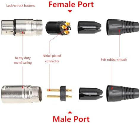 XLR Connectors, 3 PIN XLR Male and Female with Metal Housing and Gold-Plated Copper Contacts Mic Cable Plug Connector Audio Socket (4, Silvery)