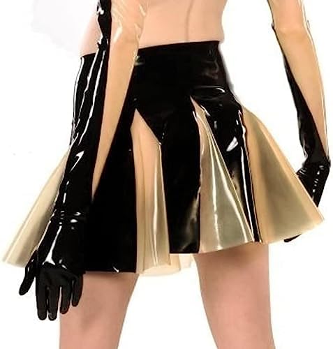 Black and Transparent Sexy Mini Latex Skirts with Trims Rubber Bottoms,Transparent + Black,M