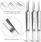 4 PCS Blackhead Remover Tool Include Blackhead Tweezers and Ingrown Hair Tweezers, Precision Blackhead Pimple Extractor for Pimple Whitehead Ance, Curved Tip Lash Tweezers for Eyelash Extension