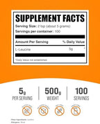 BulkSupplements.com L-Leucine Powder - Leucine Supplements, BCAA Supplements - Amino Acid Powder, Unflavored, 5g per Serving, 500g (1.1 lbs) (Pack of 1)