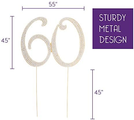 Ella Celebration 60 Cake Topper for 60th Birthday or Anniversary Gold Party Supplies & Decoration Ideas (Gold)